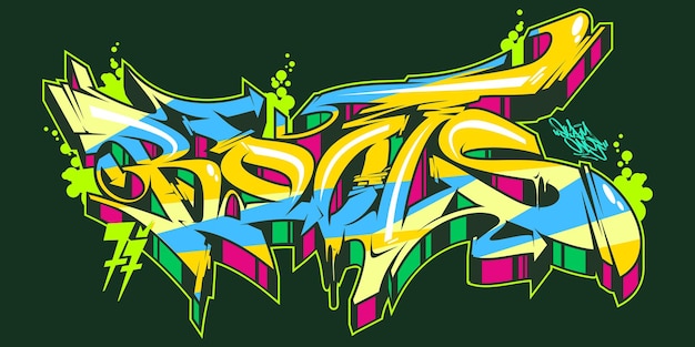 Colorido abstracto aislado Graffiti Street Art Style Word Roots Lettering Vector Illustration Plantilla