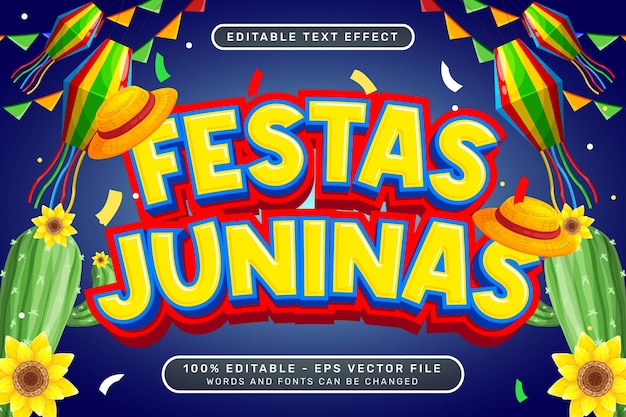 Un colorido anuncio de festas juninas efecto de texto en 3d.