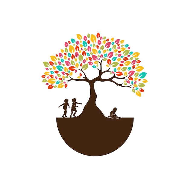 Colorido árbol niños juguetón logo vector plantilla ilustración símbolo diseño creativo