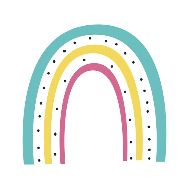 Colorido arco iris escandinavo con puntos aislados en un moderno estilo dibujado a mano. arco iris nórdico para niños. diseño de ilustración vectorial.