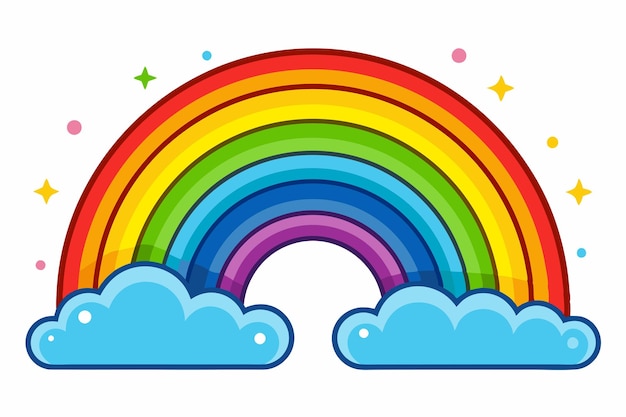 El colorido arco iris con nubes y estrellas espumosas