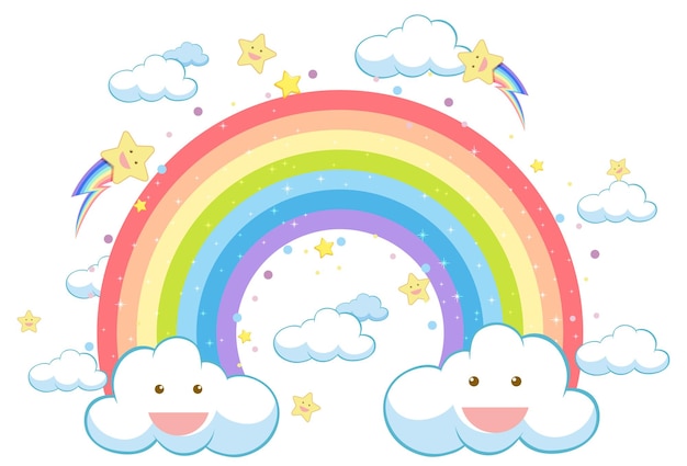 Vector colorido arco iris pastel con nubes