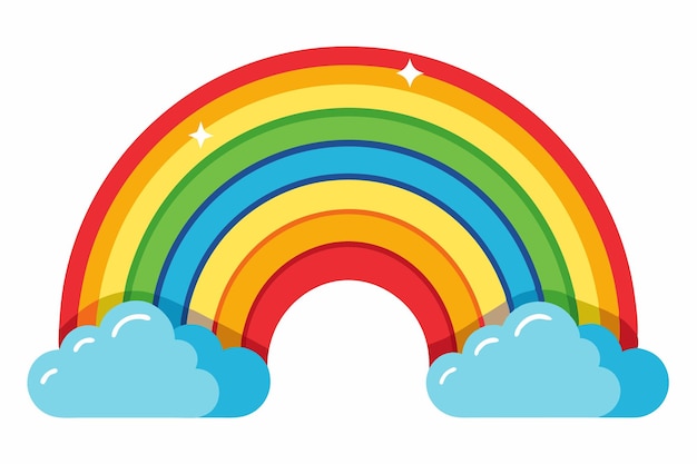 El colorido arco iris sobre dos nubes con estrellas blancas