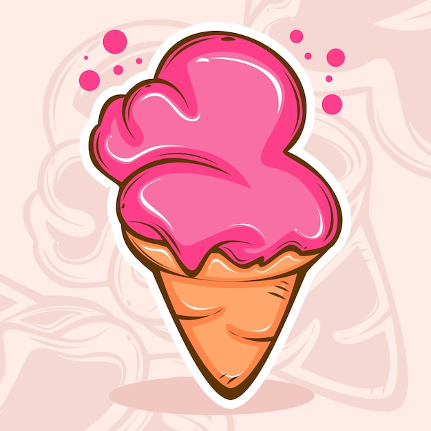 colorido arte lineal helado de sabor a fresa en cono