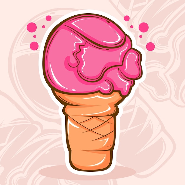 Vector colorido arte lineal helado de sabor a fresa en cono