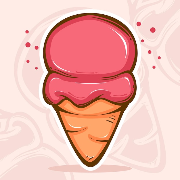 Vector colorido arte lineal helado de sabor a fresa en cono