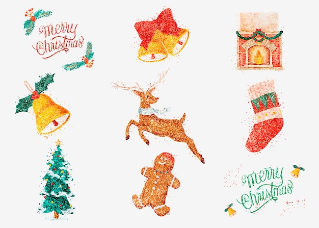 Colorido brillo dibujado a mano vector conjunto de Navidad