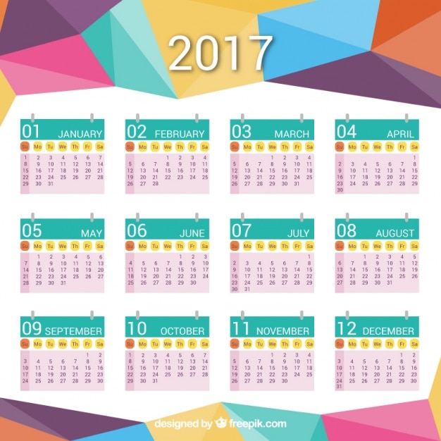Vector colorido calendario de 2017 en diseño poligonal