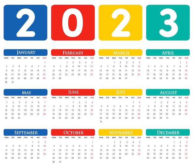 Colorido calendario para el año 2023.