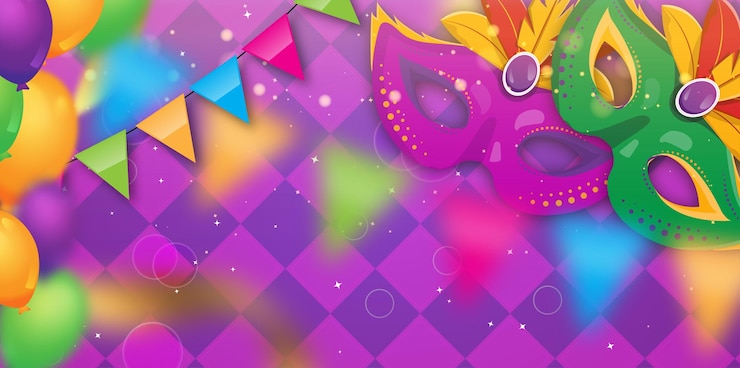 Vector colorido carnaval fondo serpentinas confeti cinta y máscara