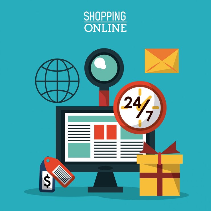 Vector colorido cartel de compras en línea
