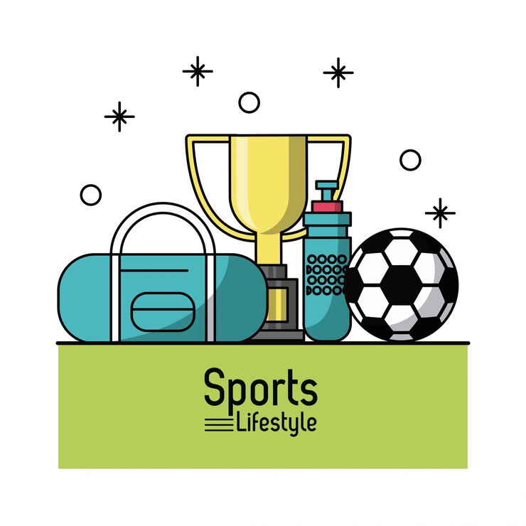 Vector colorido cartel de estilo de vida deportivo con balón de fútbol y trofeo