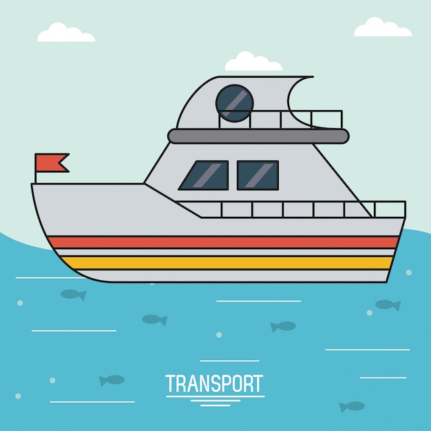 Vector colorido cartel de transporte con barco sobre el agua