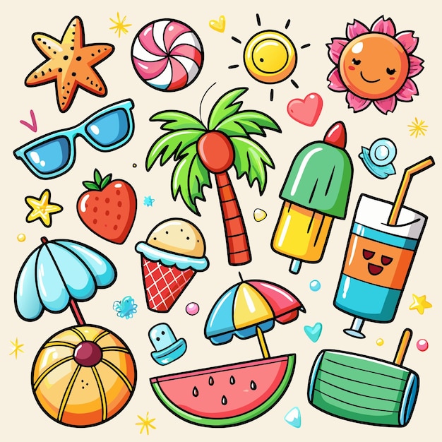 El colorido clip art de Doodle de verano
