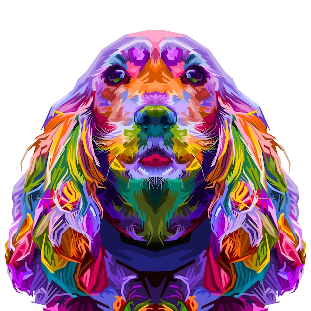 Colorido cocker spaniel aislado en estilo pop art. ilustración.