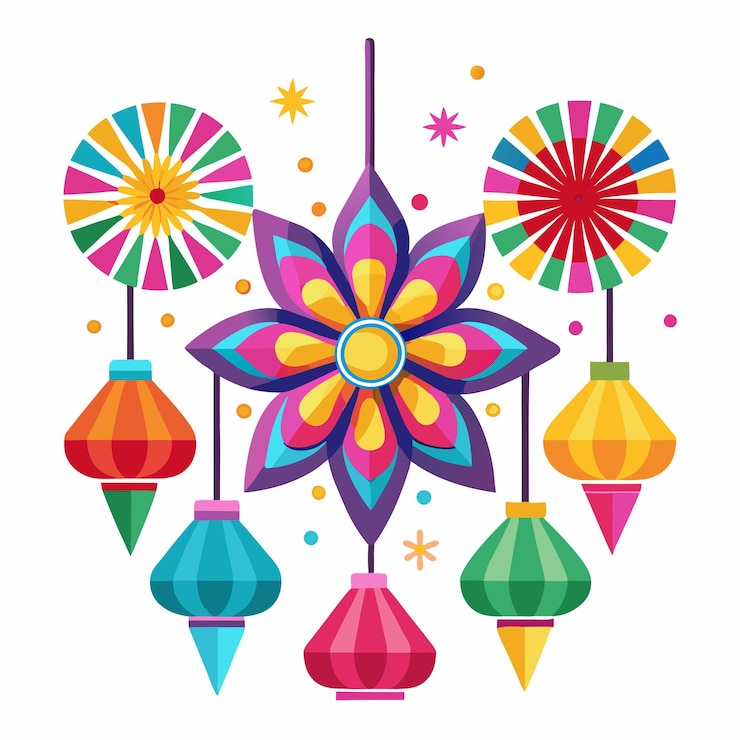 Vector colorido colgando diwali diya en fondo blanco