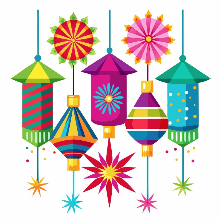 Vector colorido colgando diwali diya en fondo blanco