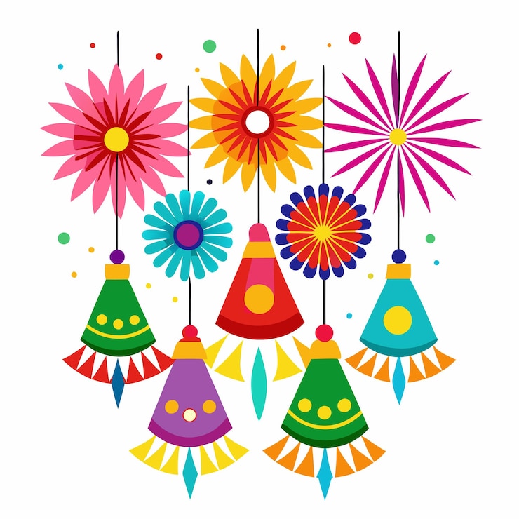 Vector colorido colgando diwali diya en fondo blanco