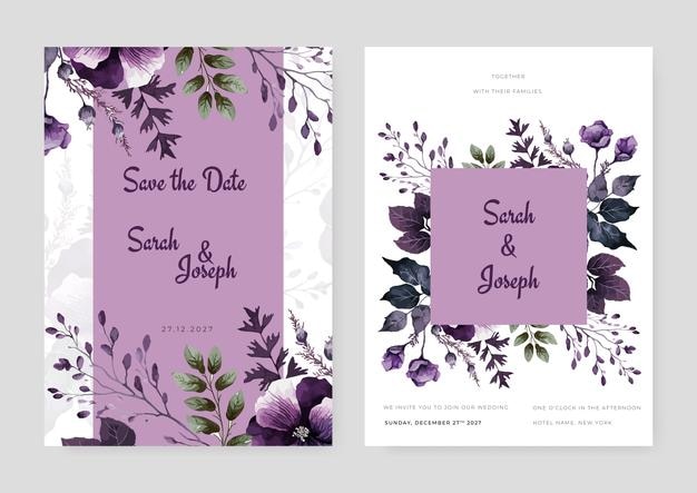 colorido colorido floral floral vector acuarela colorida plantilla de tarjeta de invitación de boda con decoración floral dorada