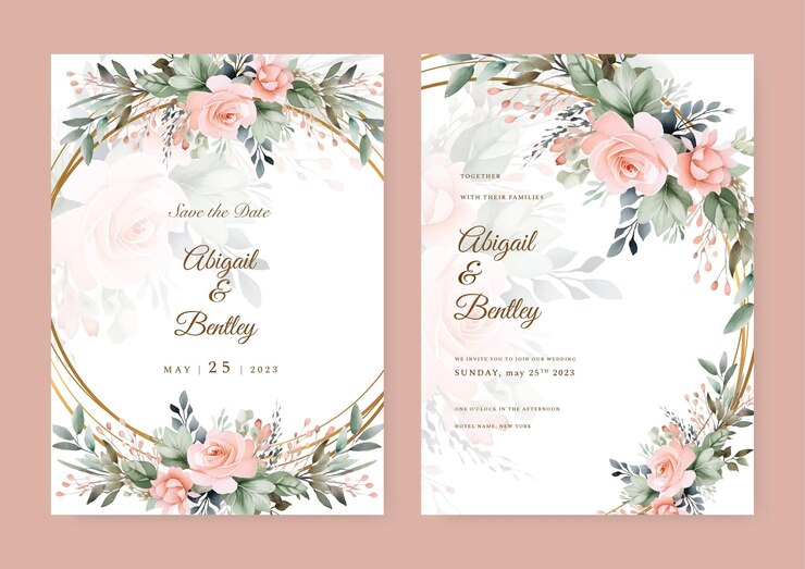 Vector colorido colorido floral floral vector acuarela colorida plantilla de tarjeta de invitación de boda con decoración floral dorada