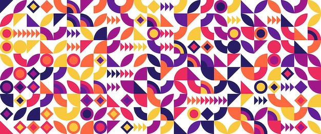 Colorido colorido moderno minimalista de mediados de siglo neo geométrico mosaico estilo bauhaus memphis patrón sin costuras ilustración vectorial abstracta