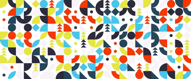 Colorido colorido moderno minimalista de mediados de siglo neo geométrico mosaico estilo bauhaus memphis patrón sin costuras ilustración vectorial abstracta