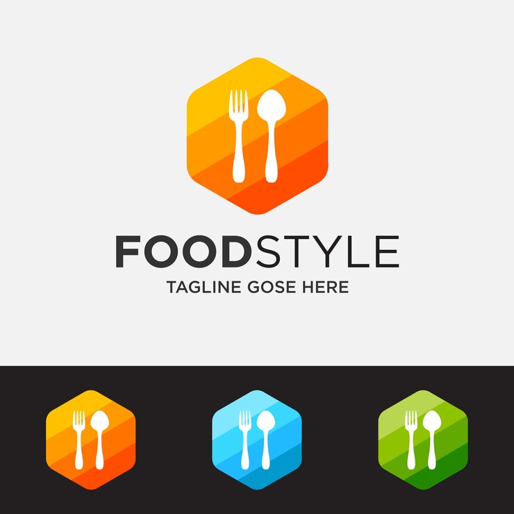 Colorido del concepto de logotipo de restaurante, plantilla de logotipo de restaurante
