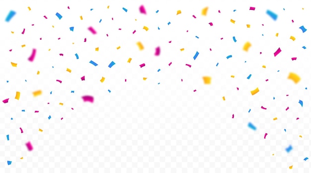 Colorido confeti y oropel cayendo vector. Confeti brillante y oropel cayendo aislado sobre fondo blanco. Vector de elementos festivos. Elemento de celebración de aniversario y cumpleaños.
