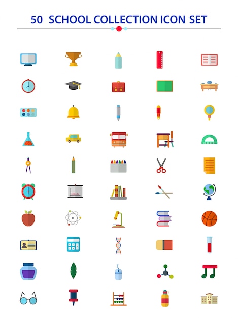 Vector colorido conjunto de 50 iconos de la colección de la escuela.