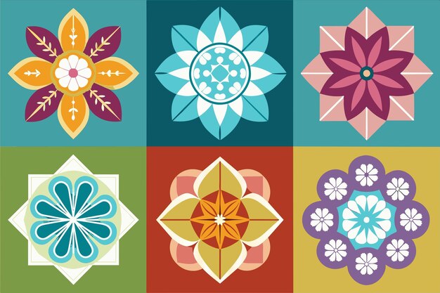 un colorido conjunto de azulejos con diferentes diseños