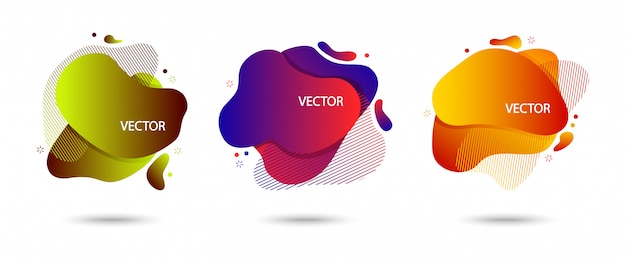 Vector colorido conjunto de banner abstracto moderno con sombra, burbujas de discurso diferentes formas. movimiento ameba fluido, gradiente de color.