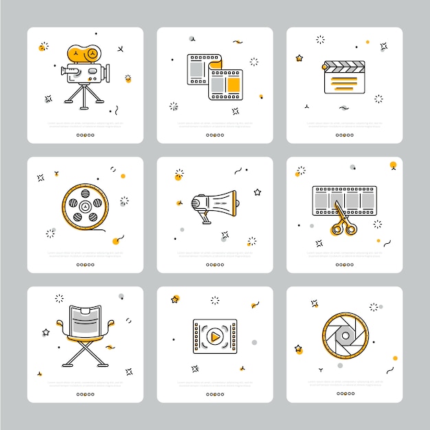 Colorido conjunto de iconos cinematográficos en gris