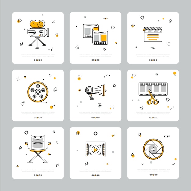 Colorido conjunto de iconos cinematográficos en gris