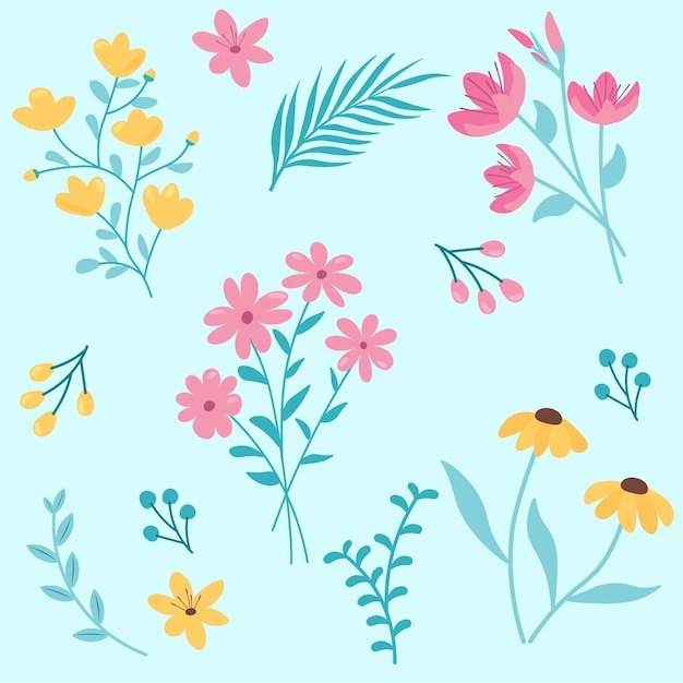 Colorido conjunto de ilustraciones de flores de primavera