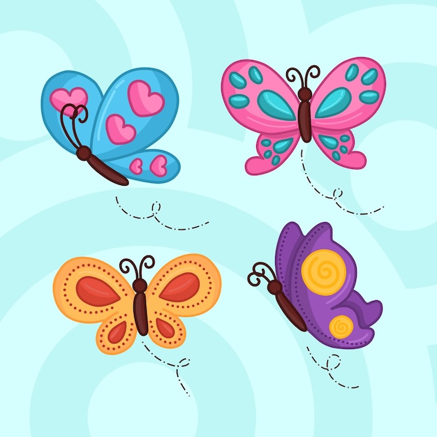 Vector colorido conjunto de mariposas dibujadas a mano