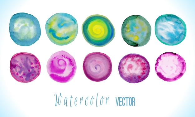 Colorido conjunto vector aislado círculos de pintura acuarela