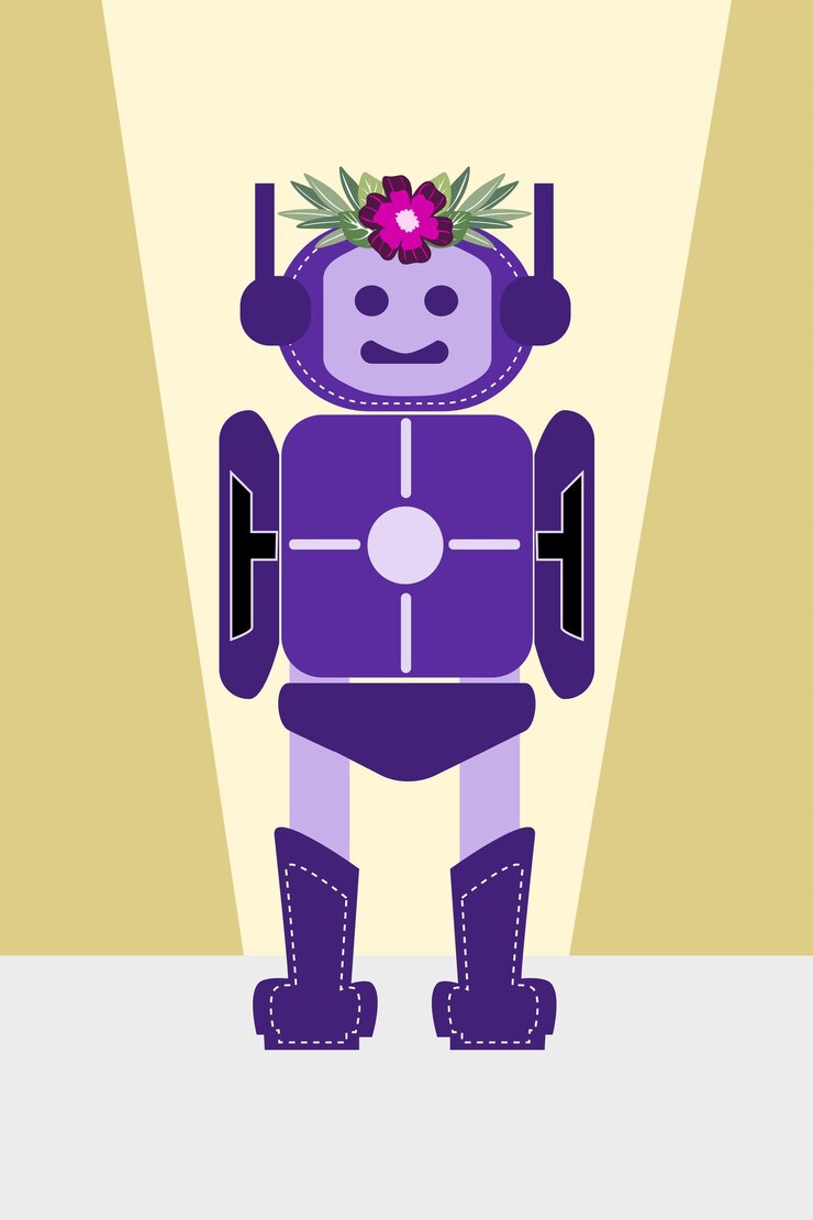 Un colorido conjunto vectorial futurista de robots avatares con cara feliz