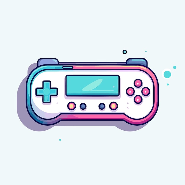 Un colorido controlador de videojuegos con un fondo azul y rosa.