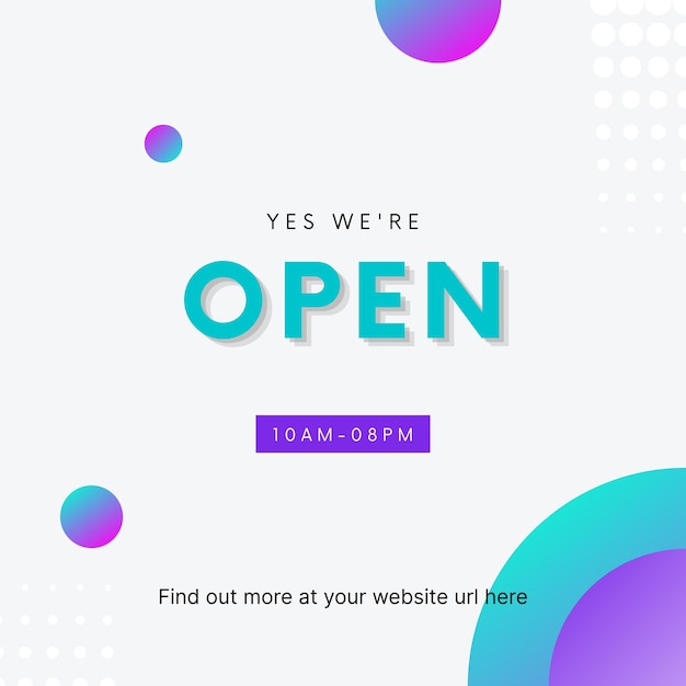 Vector colorido degradado moderno estamos abiertos publicación de instagram