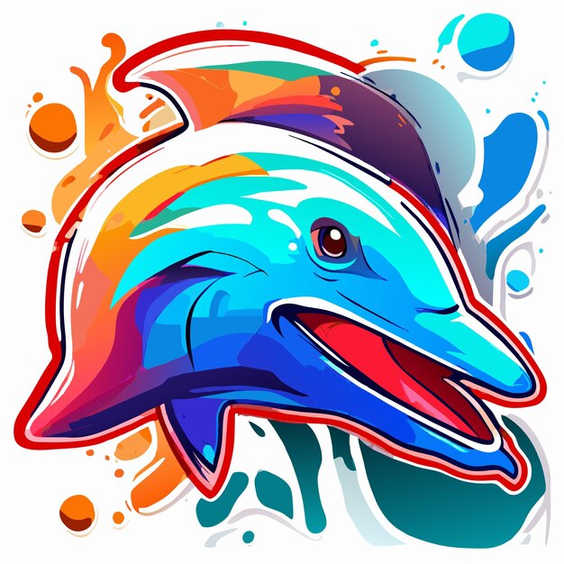 Vector colorido delfín dibujado a mano plano elegante pegatina de dibujos animados icono concepto ilustración aislada