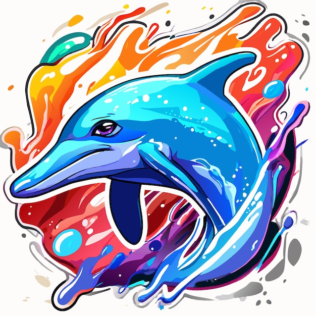 Vector colorido delfín dibujado a mano plano elegante pegatina de dibujos animados icono concepto ilustración aislada