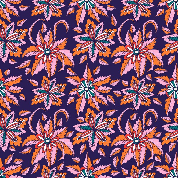 Vector colorido dibujado a mano garabato floral de patrones sin fisuras. flores de fantasía tropical abstracta, hojas