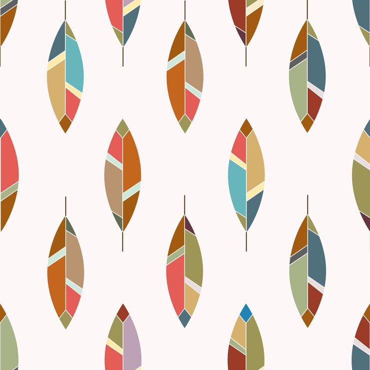 Colorido dibujo animado pluma patrón sin costuras ilustración vectorial abstracta con colores de la tierra melodía