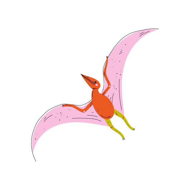 Colorido dinosaurio pterodáctilo lindo animal prehistórico ilustración vectorial sobre fondo blanco