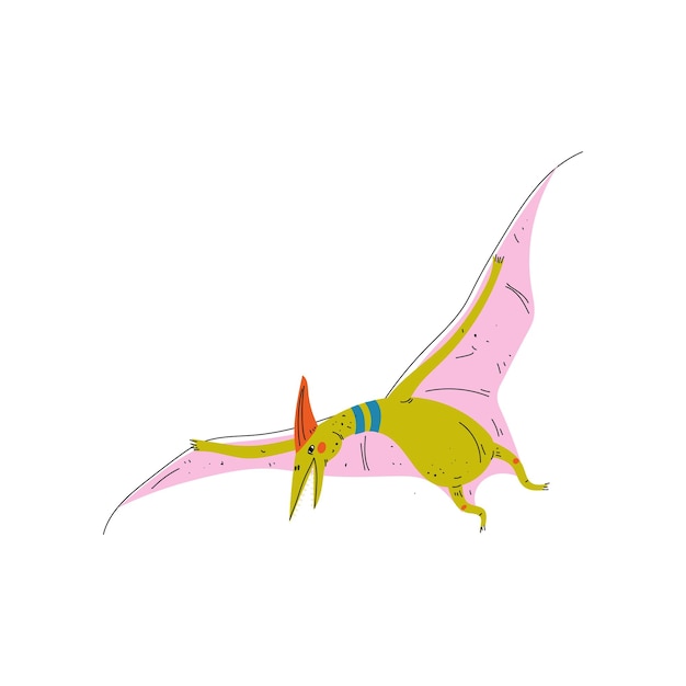 Colorido dinosaurio pterosaurio lindo animal prehistórico ilustración vectorial sobre fondo blanco