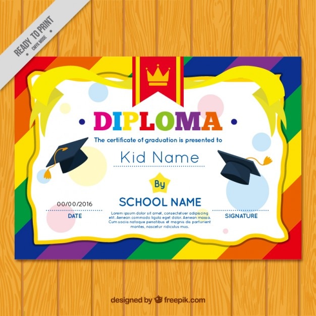 Colorido diploma para niños