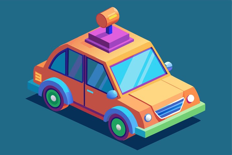 Vector un colorido diseño de automóvil autónomo presenta elementos personalizables y un aspecto elegante contra un telón de fondo azul ilustración 3d personalizable del automóvil autónomo