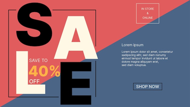 Colorido diseño de banner de venta plana en estilo retro o vintage
