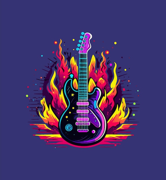 un colorido diseño de camiseta de vector de ilustración de guitarra vibrante