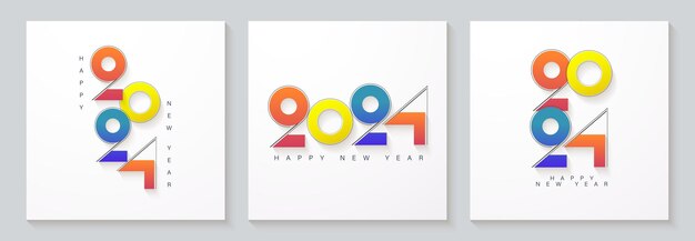 Colorido diseño de feliz año nuevo 2024 con números coloridos Vector para saludos invitaciones calendarios y carteles Diseño de vector premium para celebración de feliz año nuevo 2024